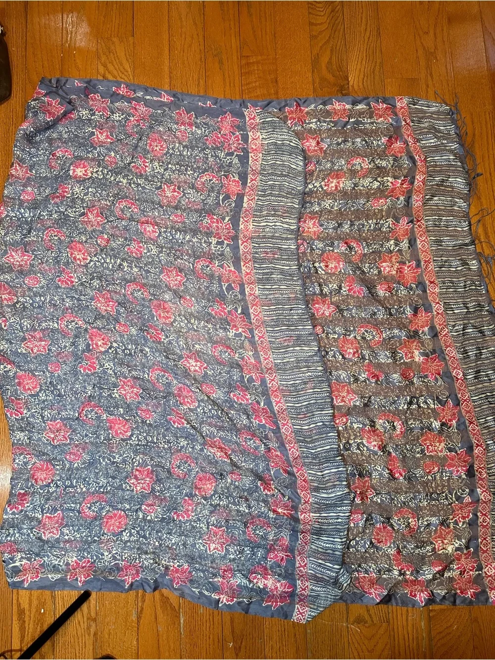 Calypso Christiane Celle 100% Silk Boho Scarf Wrap Shawl Blue Pink 70
